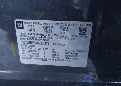 2017 GMC Sierra 1500 Sle z USA, uszkodzony, nr VIN 3GTU2MEC3HG251771